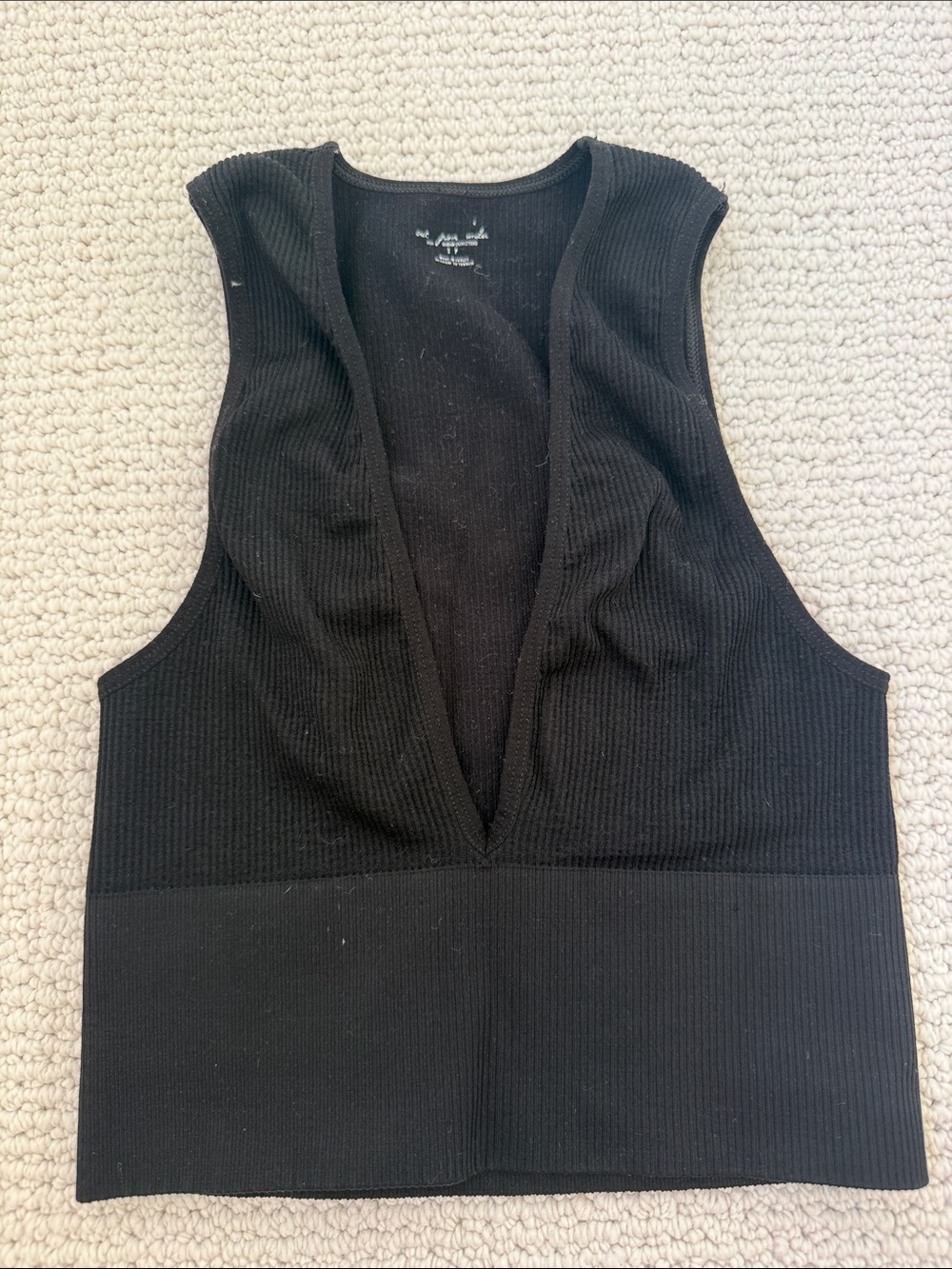 Urban Outfitters Black Ribbed Deep V Crop Tank